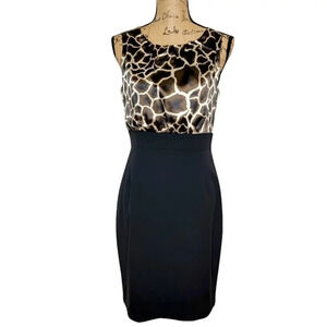 TAHARI Women's Regular Fitted Pencil Animal Print Dress Size 6 Brown Black